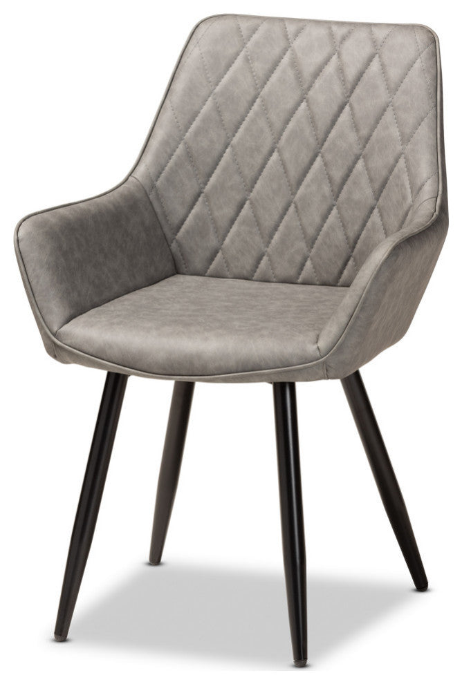 Arcelia Mid-Century Gray Faux Leather and Black Metal 4-Piece Dining Chair Set