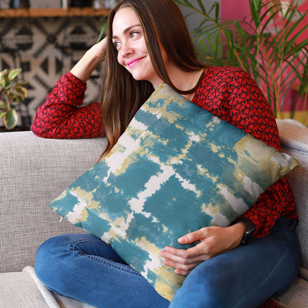 Plutus Blue Contemporary Art Graphic Print Luxury Throw Pillow, 12"x20"
