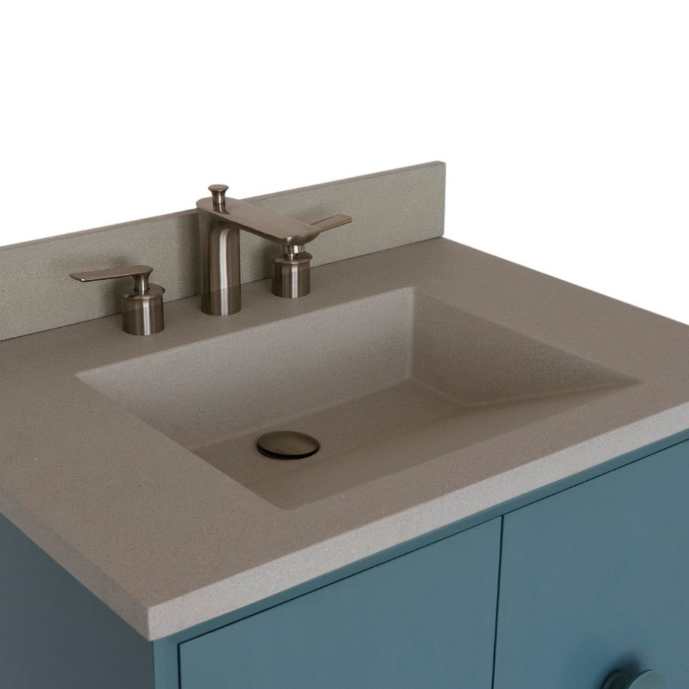 31" Single Vanity, Aqua Blue Finish With White Concrete Top