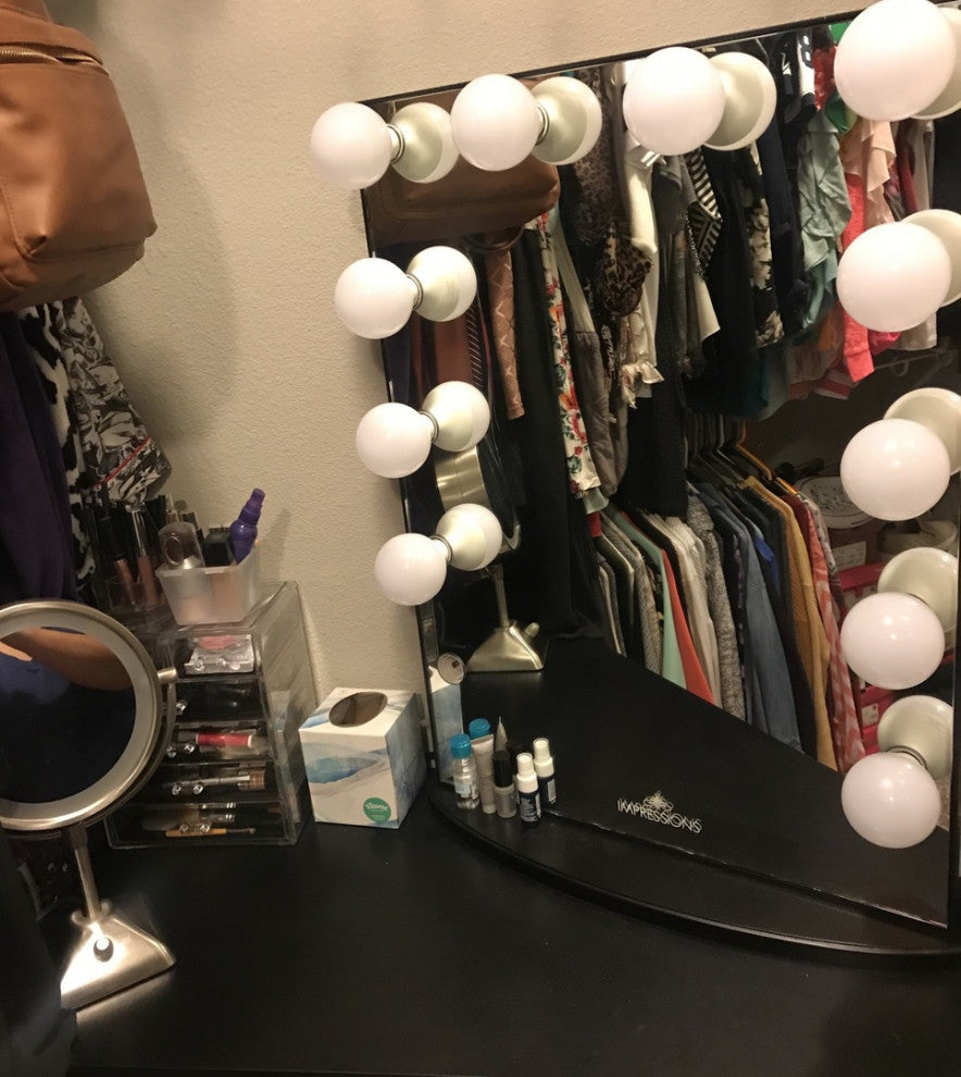 Hollywood Glow XL Vanity Mirror, Pro Black, Frosted Led Globe Bulbs