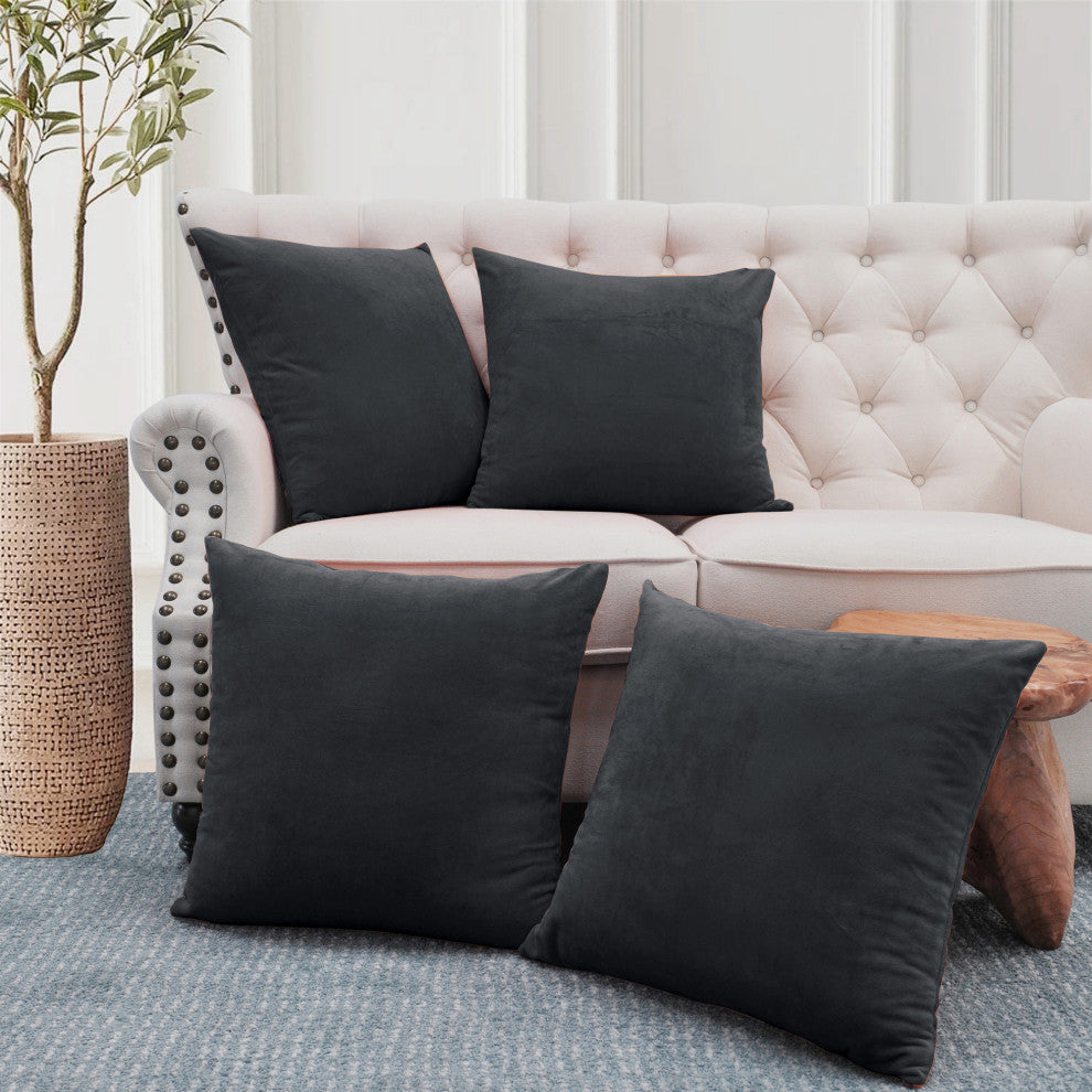 Supersoft Throw Pillow Cover 4 Piece Set, Gun Metal
