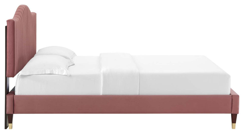 Juniper Channel Tufted Performance Velvet Twin Platform Bed, Dusty Rose