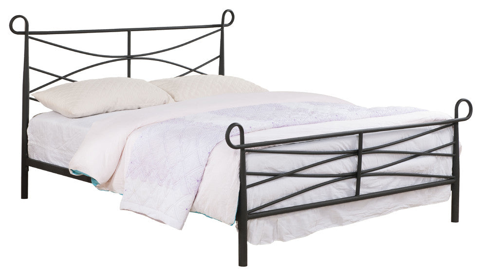 Textured Black Finish Metal Bed Headboard Footboard Rails and Slats, Queen
