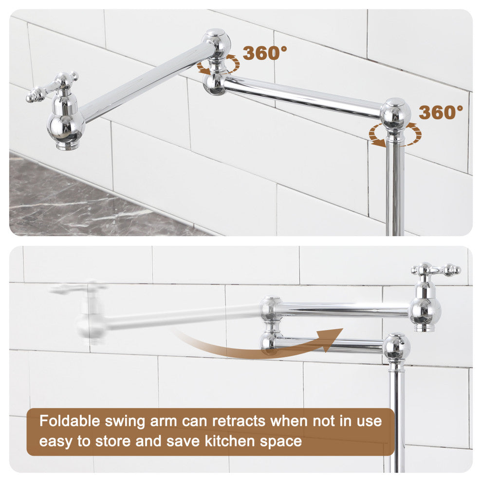 Deck-Mounted Double Handle Pot Filler Kitchen Faucet Stove Faucet, Chrome Plating