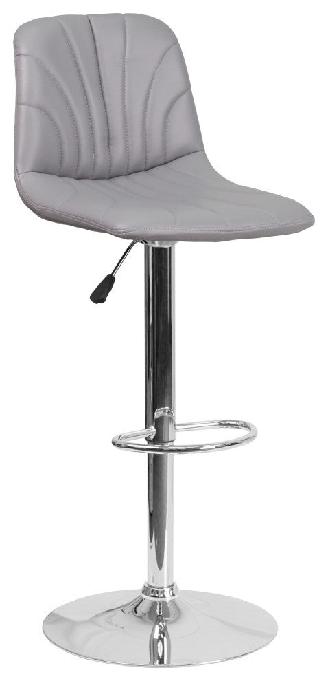 Contemporary Gray Vinyl Adjustable Barstool With Chrome Base