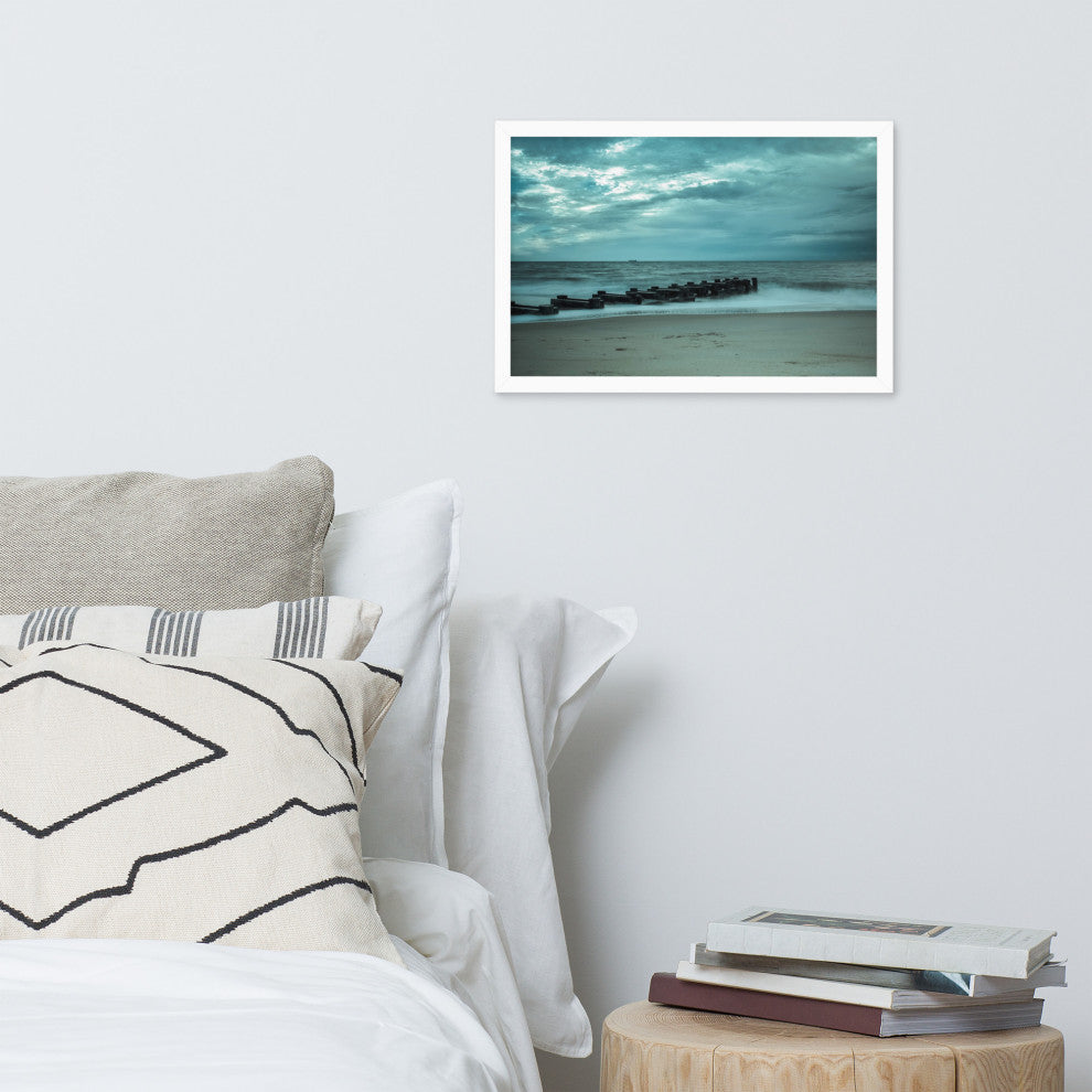 Blue Morning at Rehoboth Coastal Landscape Framed Photo Paper Wall Art Prints, White, 12" X 18"