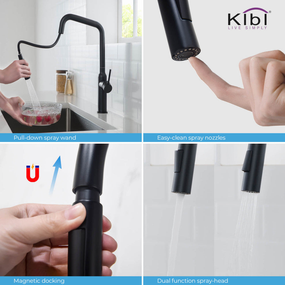 Macon Single Handle Pull Down Kitchen Faucet, Matte Black, W/ Soap Dispenser