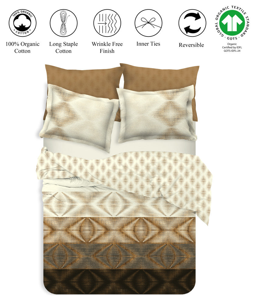 Delara GOTS Organic Cotton Aztec Reversible Print Duvet Cover Set, Queen(88"x92"