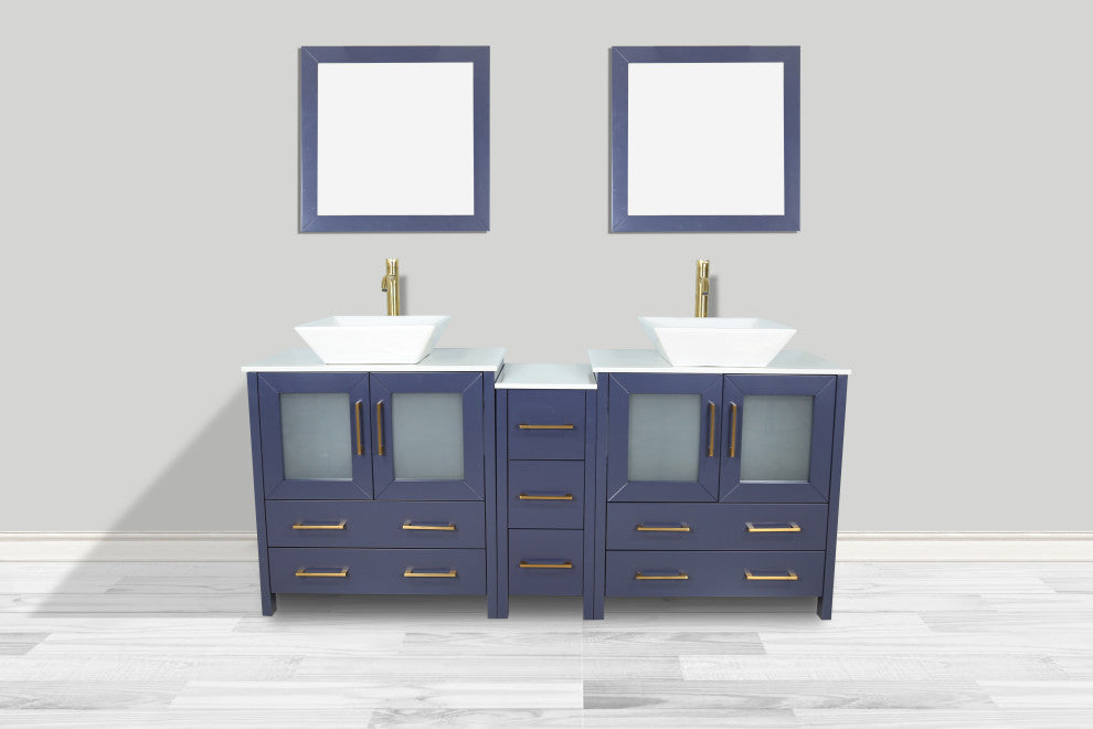 Vanity Art Vanity Set With Vessel Sink, Blue, 72", Standard Mirror