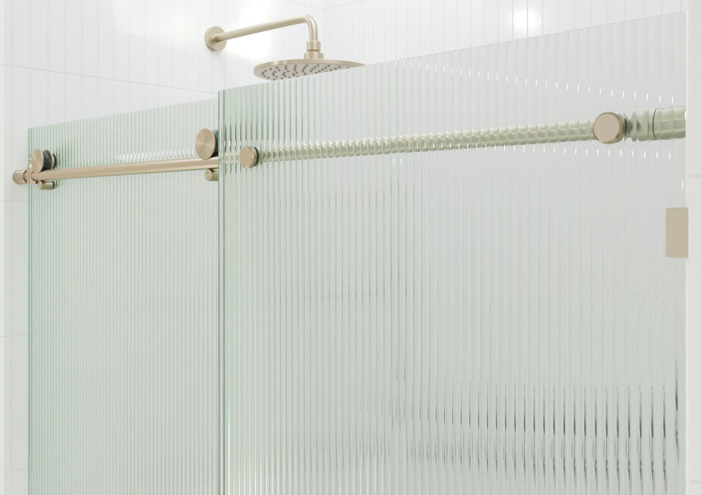 Galaxy 60"x60" Frameless Glass Sliding Bathtub Doors, Brushed Bronze, Right