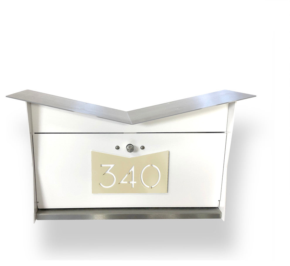 ButterFly Box: Contemporary, Modern, Wall-Mounted Mailbox in White and Gold