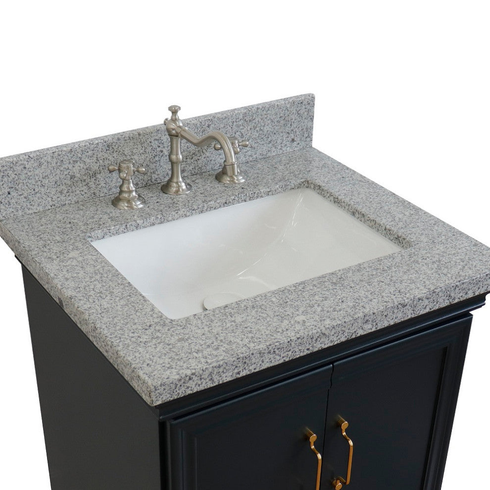 25" Single Vanity, Dark Gray Finish With Gray Granite And Rectangle Sink