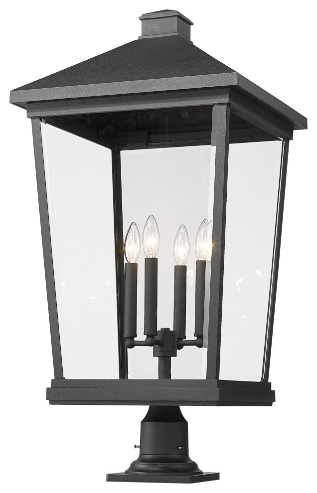 Zlite 568PHXXLR-533PM-BK 4-Light Outdoor Pier Mounted Fixture, Clear Beveled
