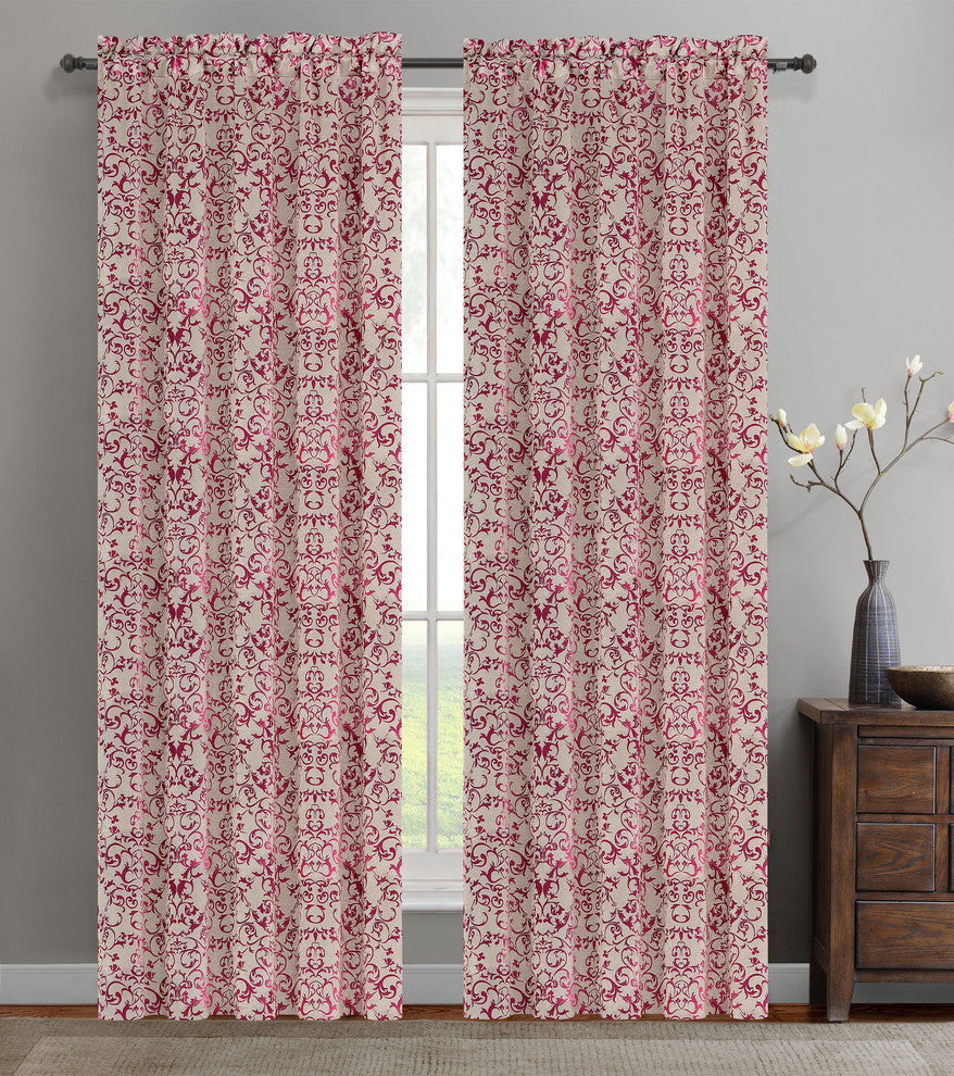 Jacquard Vine Drapery Curtain Panels, Fuchsia, 50"x63", Set of 2
