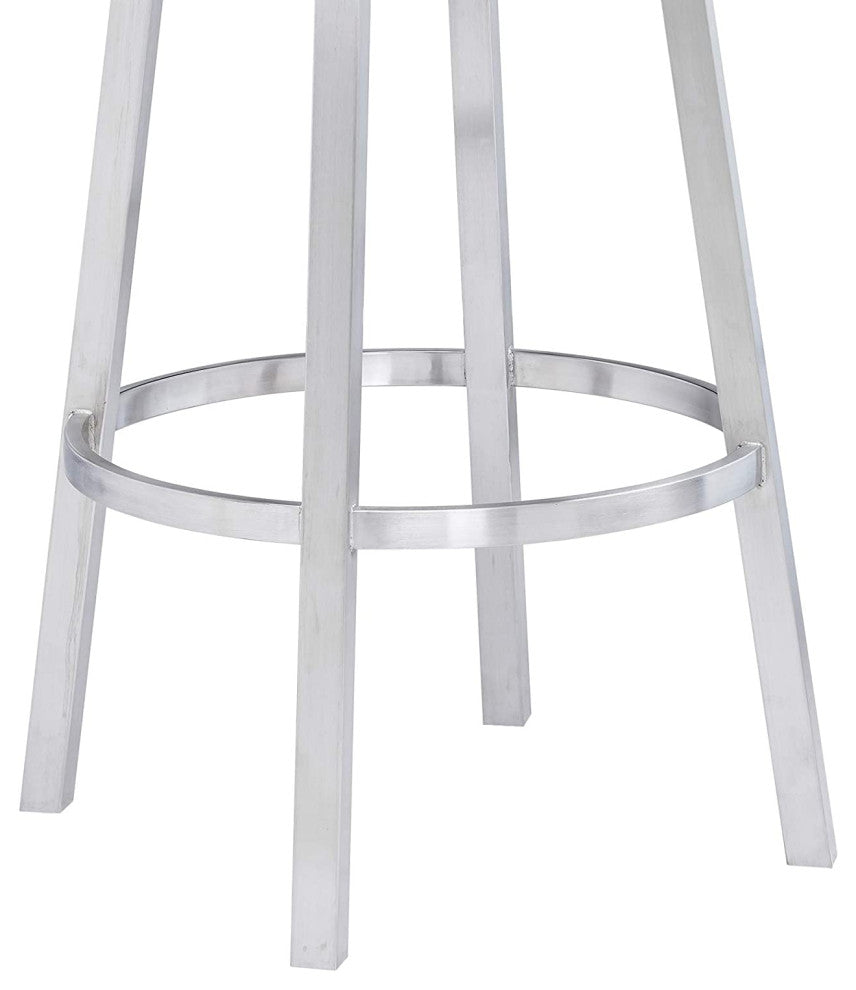 Contemporary Bar Stool, Comfortable Padded Seat and Rounded Back, White, Counter