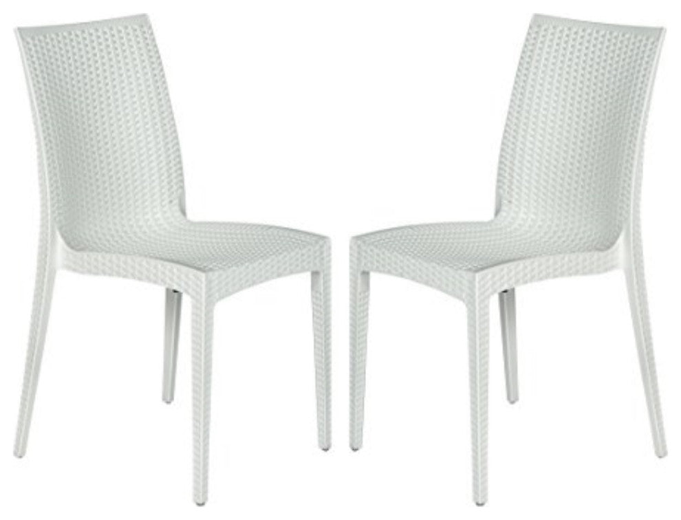 LeisureMod Weave Mace Indoor/Outdoor Dining Chair, Armless, Set of 2