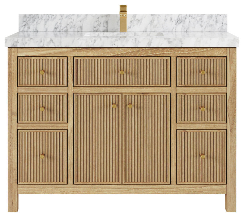 Sonoma 48 Single Sink Bath Vanity in Light Natural Teak with 2" Carrara Marble