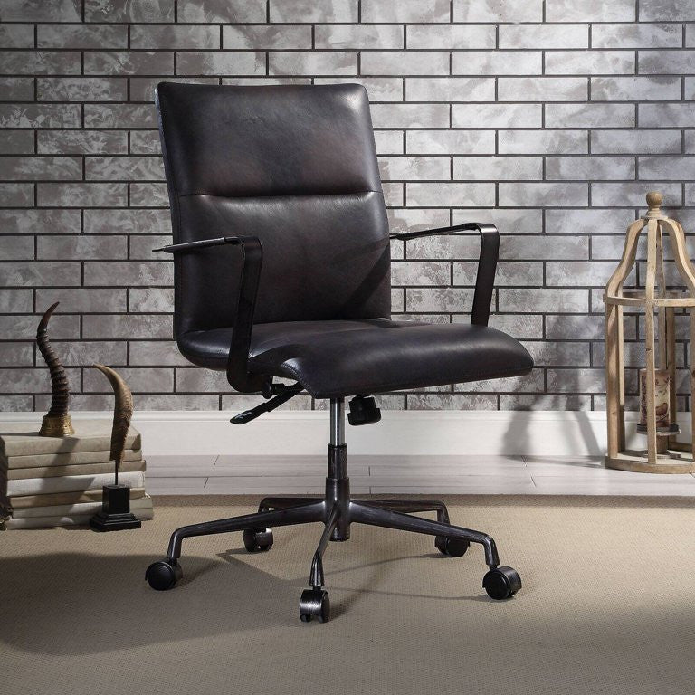 Executive Office Chair, Adjustable Top Grain Leather Seat, Onyx Black