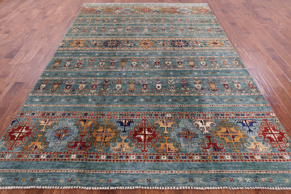7' 11" X 11' 2" Khorjin Super Kazak Hand Knotted Rug Q10751