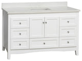 Abbey 60" Bath Vanity, Base: White, Top: Quartz, Single Vanity
