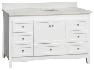 Abbey 60" Bath Vanity, Base: White, Top: Quartz, Single Vanity