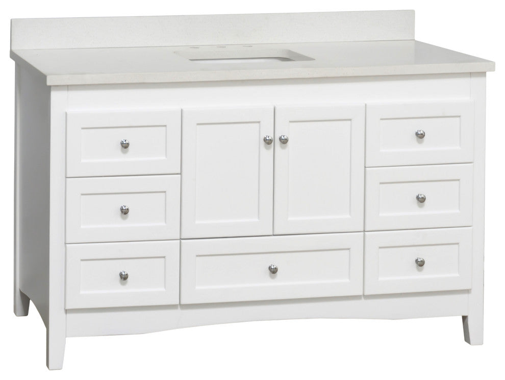 Abbey 60" Bath Vanity, Base: White, Top: Quartz, Single Vanity