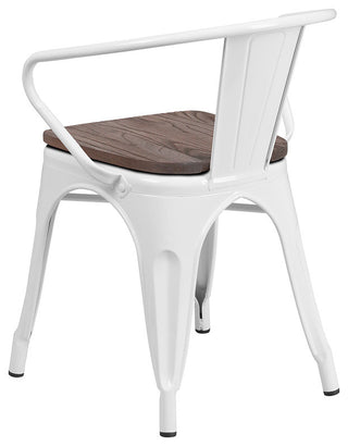 White Metal Chair with Wood Seat and Arms