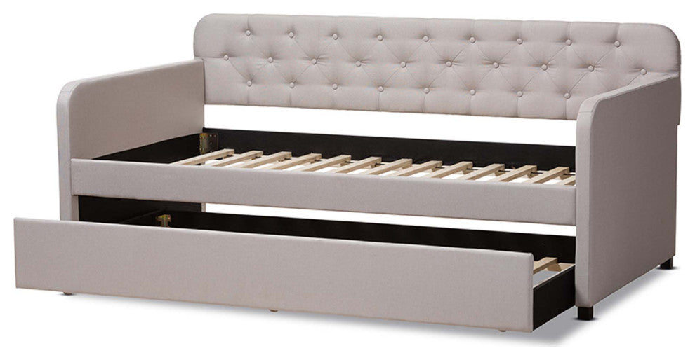 Carly Fabric Upholstered Button-Tufted Twin Size Sofa Daybed With Trundle Bed, B