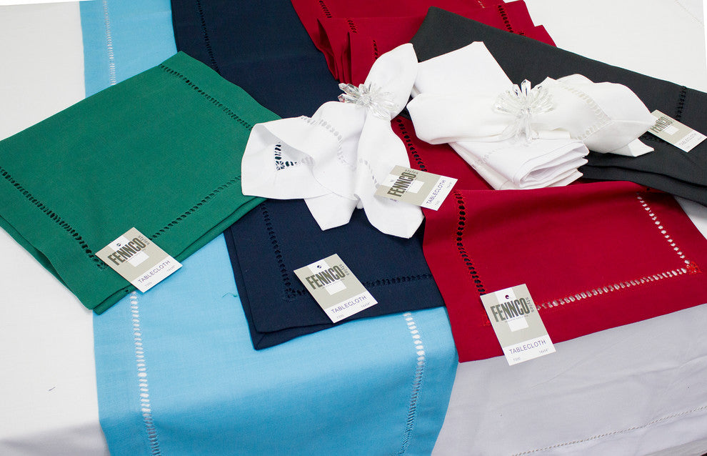 Stylish Solid Color with Hemstitched Border Table Runner, Navy Blue, 14"x90"