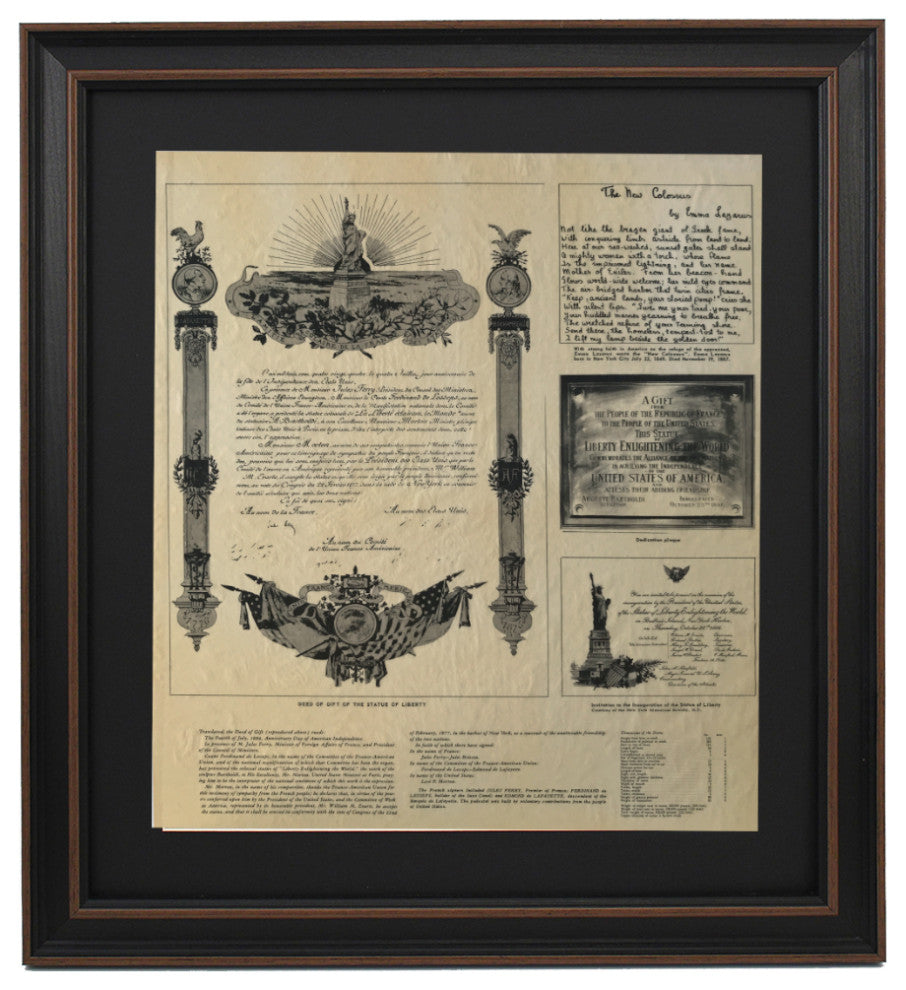 Framed Deed to Statue of Liberty 1884