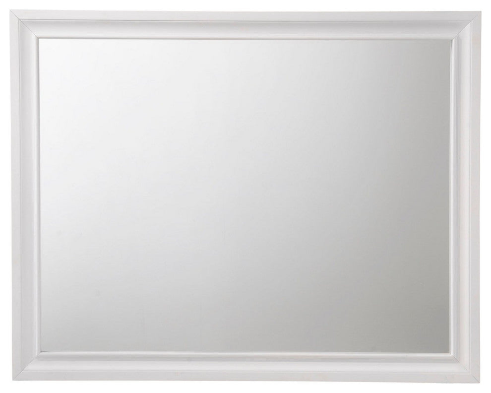 Benzara BM232982 Wooden Rectangular Wall Mirror With Beveled Edges, White