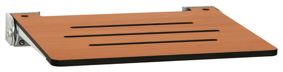 Seachrome SlimLine Folding Wall Mount Shower Seat, Teak Seat With Silver Frame