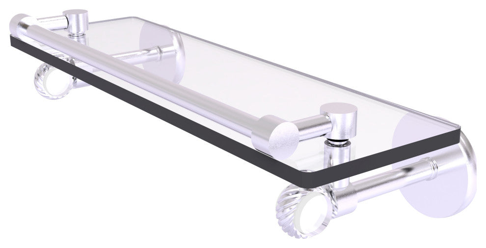 Clearview 16" Gallery Rail Glass Shelf with Twisted Accents, Satin Chrome