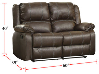 Faux Leather Reclining Loveseat, Brown
