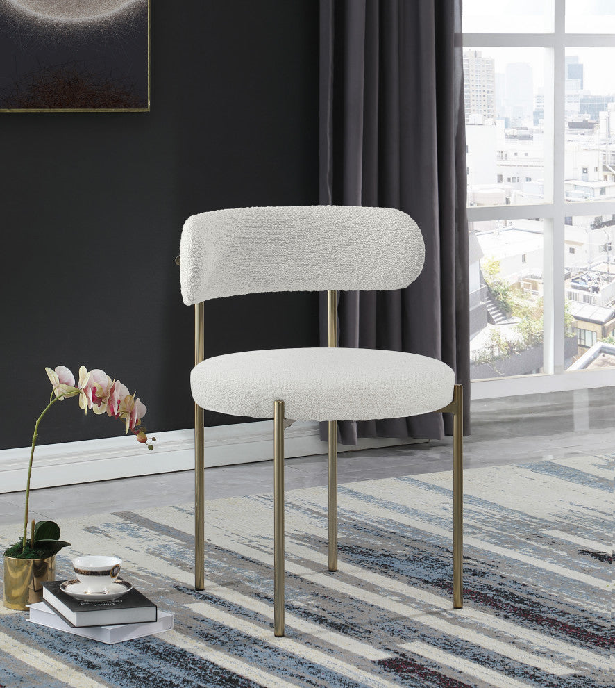 Beacon Dining Chair, Set of 2, Cream, Boucle Fabric, Brushed Brass Finish