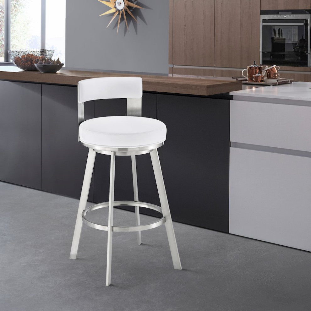 Flynn Swivel Counter or Bar Stool in Faux Leather and Metal