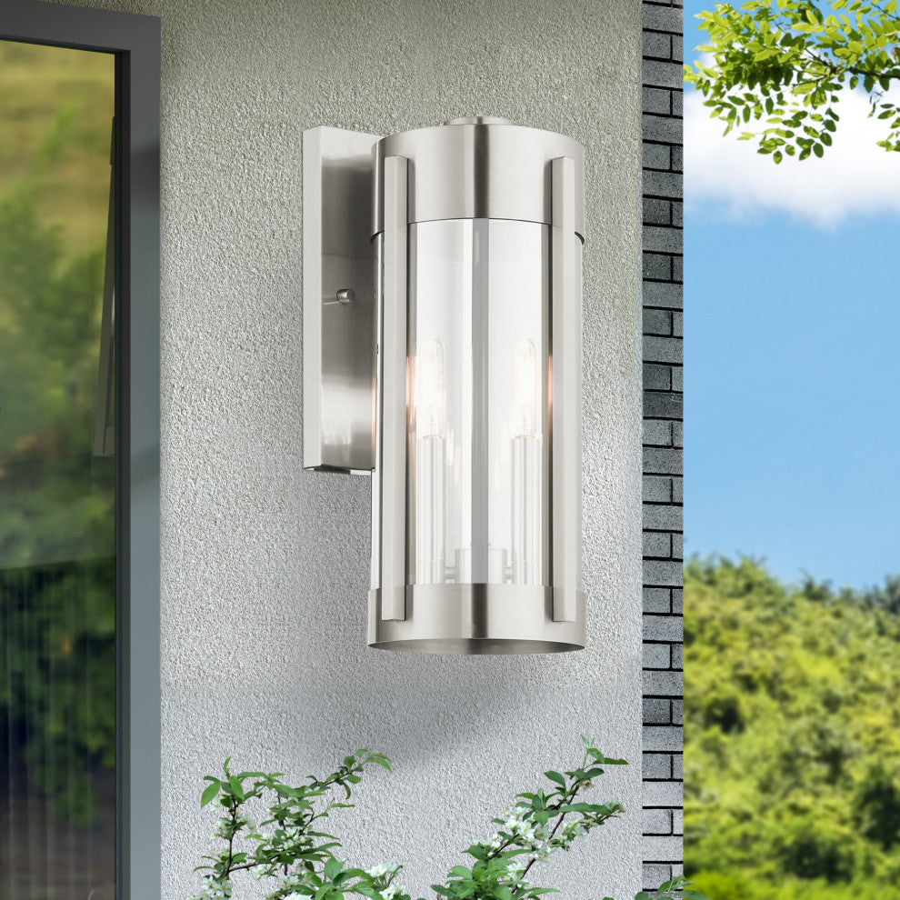 Livex Lighting Sheridan 2 Light Brushed Nickel Medium Outdoor Wall Lantern