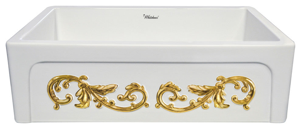 Whitehaus WHSIV3333OR-GOLD St. Ives Ornamental 33" Reversible Fireclay Sink