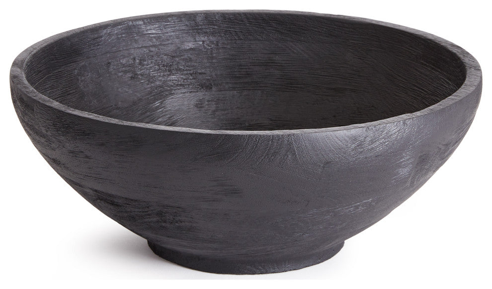 Contemporary Farmhouse Black Wood Serving Bowl 14 in Minimalist Salad Modern