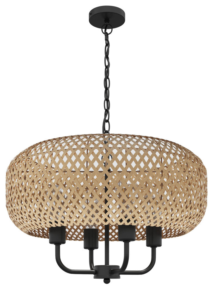 Farmhouse 4-Light Hand-Woven Natural Bamboo Pendant Light