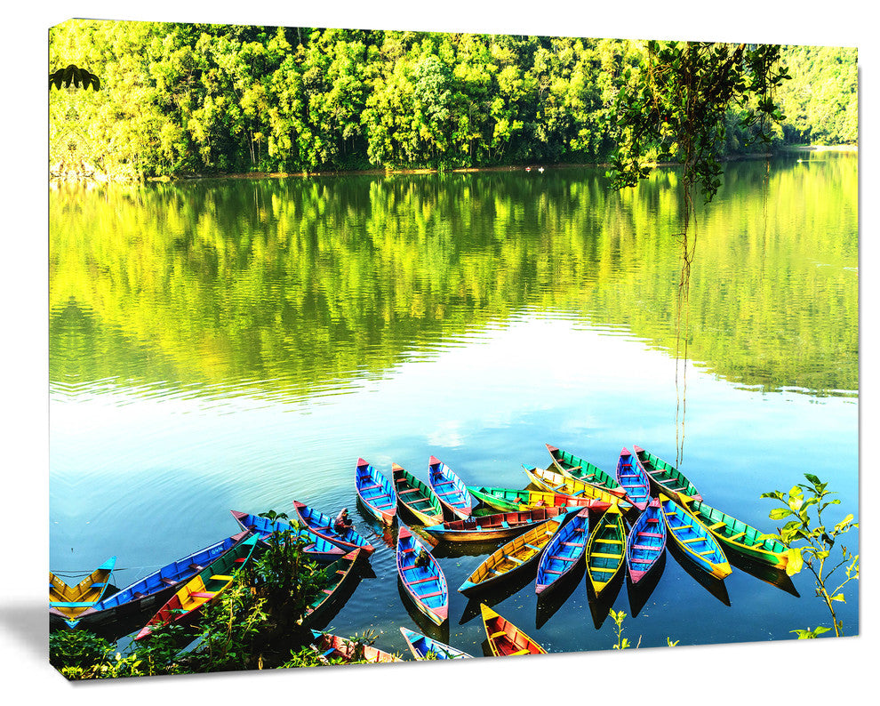 Boats in the Lake Pokhara Nepal, Boat Canvas Art Print, 40"x30"