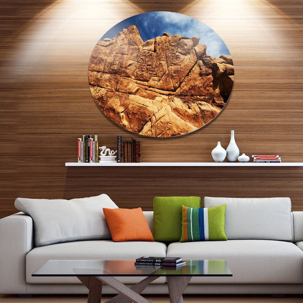 Rocky Terrain Under Blue Sky, African Landscape Disc Metal Artwork, 36"