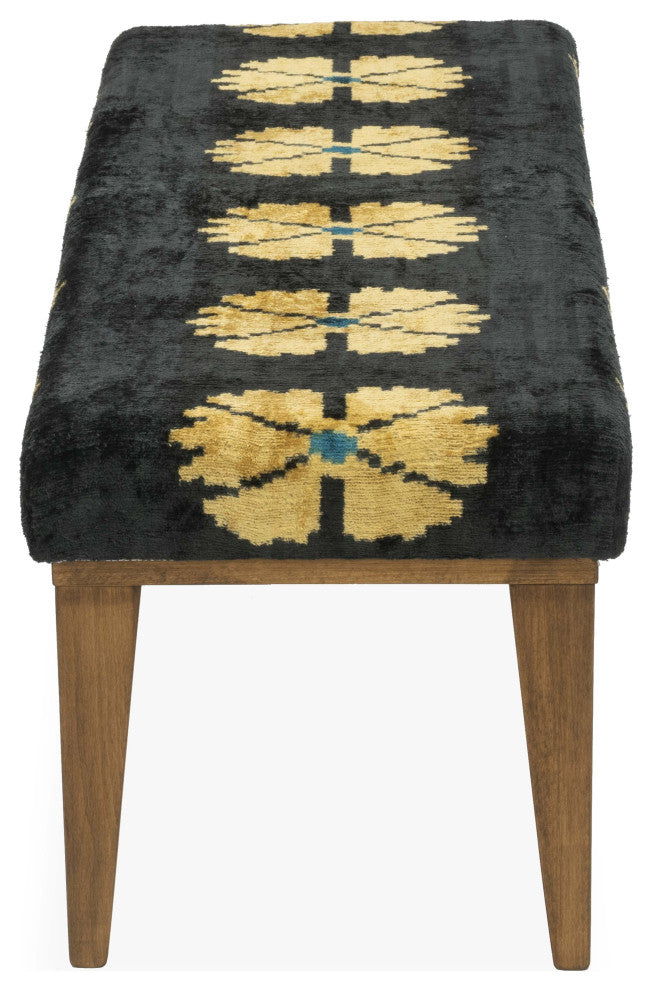 Bench Upholstered with Silk Velvet Ikat Fabric