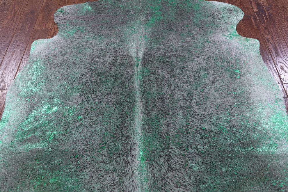 Green Metallic Cowhide Rug 6' 9" X 6' 8" C2166