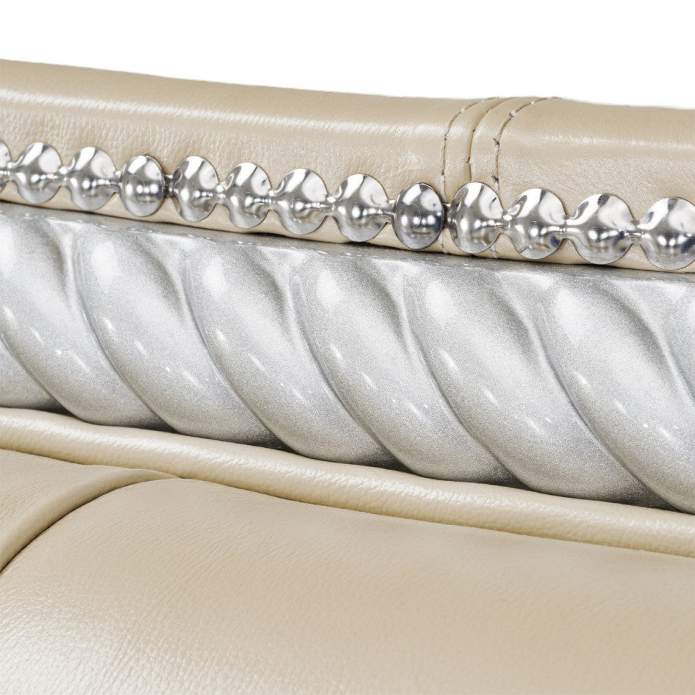 Hollywood Swank Queen Tufted Leather Bed - Creamy Pearl