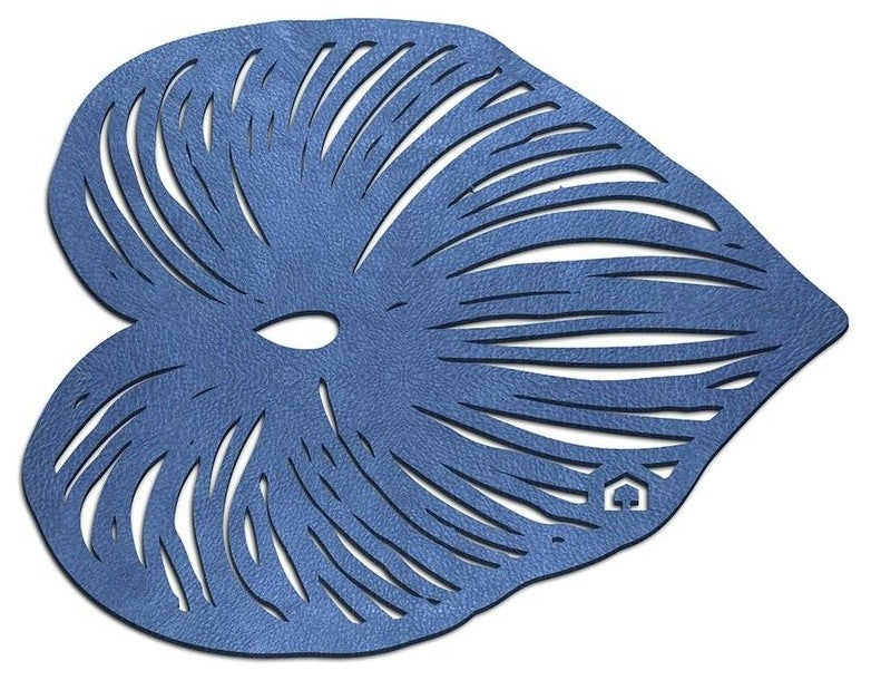 Double-Sided Blue Leaf Coasters Set Of 4