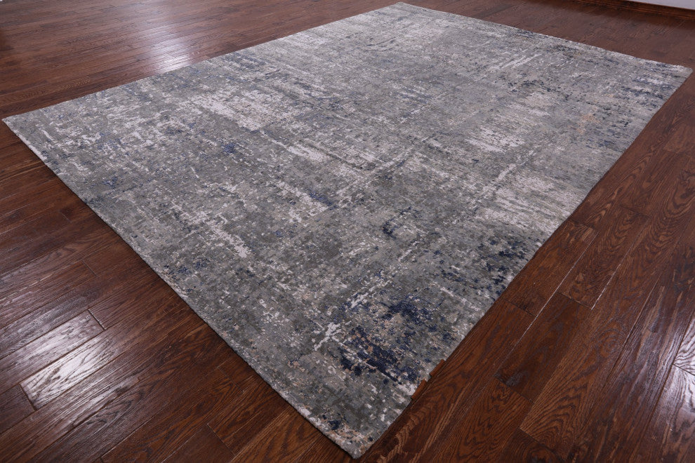 Modern Hand Knotted Wool and Silk Rug 8' 10" X 12' 0" Q7118