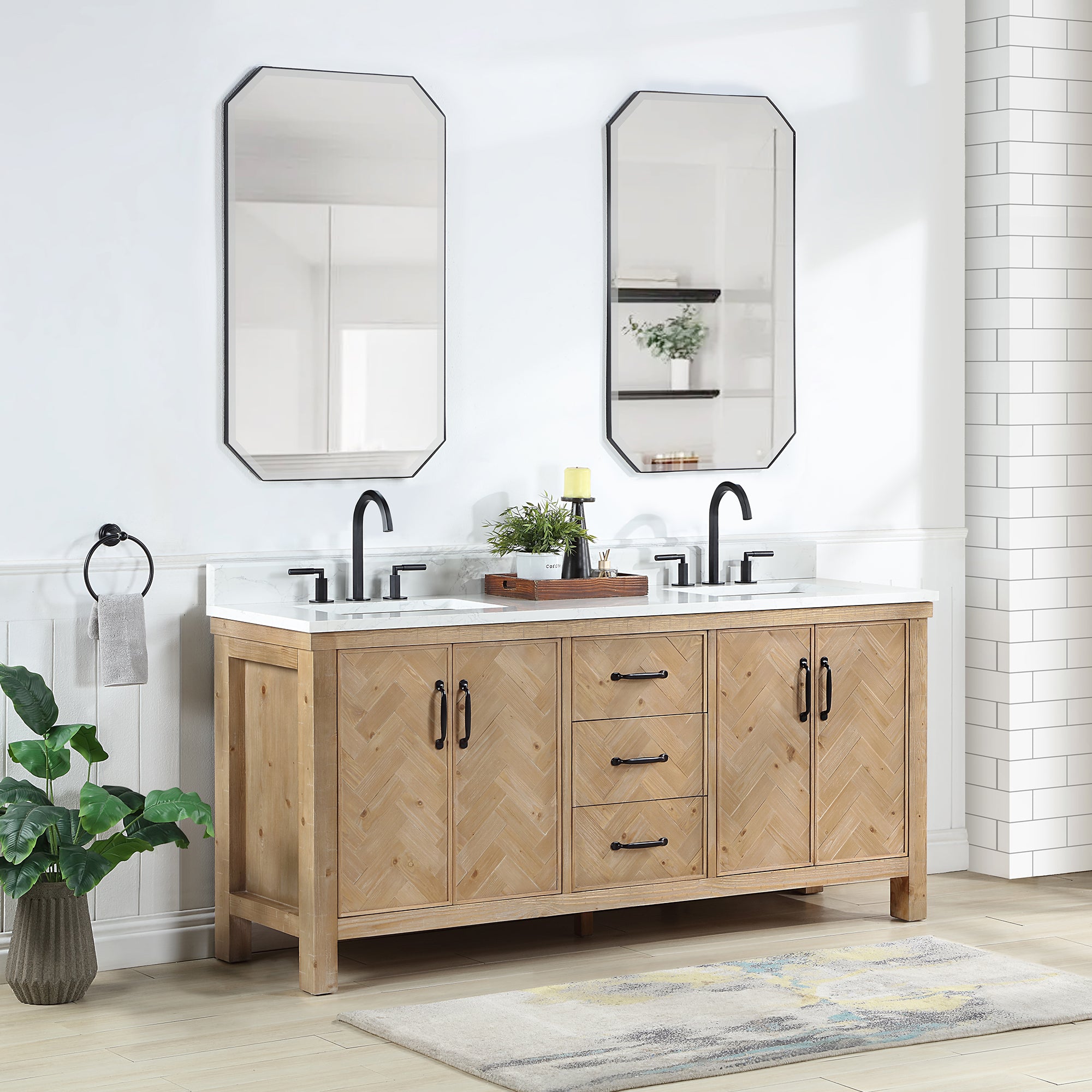 Javier Bath Vanity, Composite Stone Top, Antique Brown, 72", Double Vanity, No Mirror