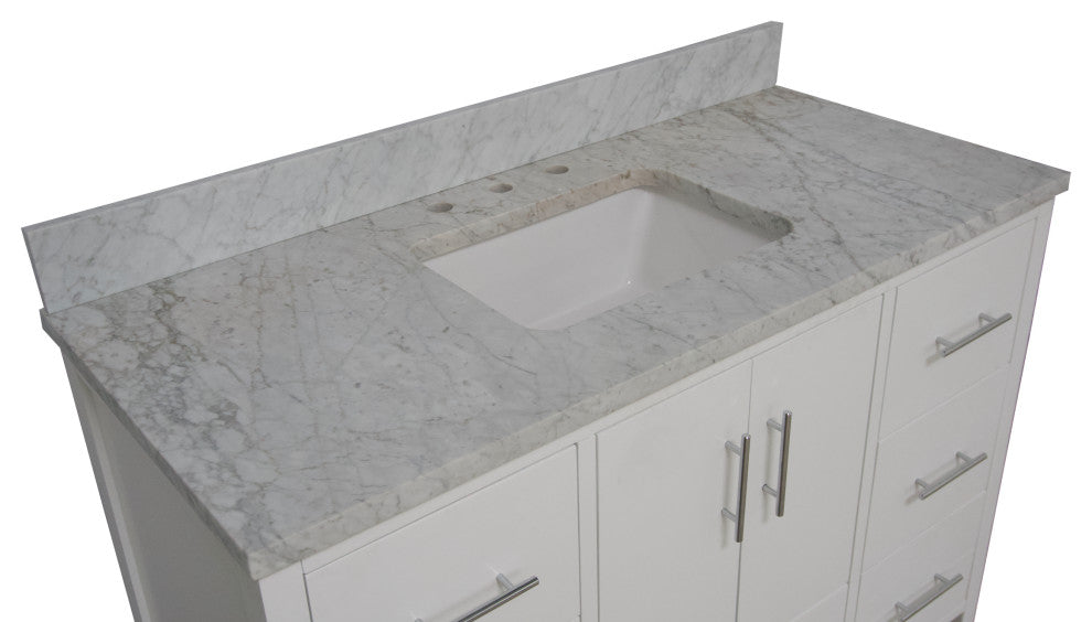 California 48" Bathroom Vanity, White, Carrara Marble
