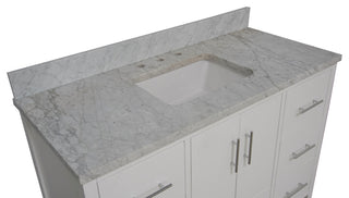 California 48" Bathroom Vanity, White, Carrara Marble